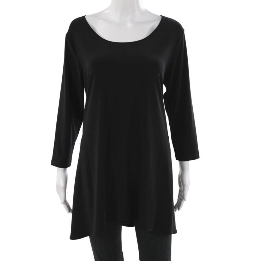 Sympli Womens Tunic Black Scoop Neck 3/4 Sleeve Polyester Size 16